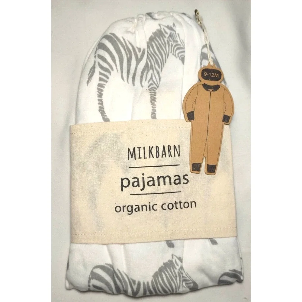 MILKBARN Baby Zebra Organic Cotton‎ Pajamas 9 12 Mos Zipper 1pc Sleeper Outfit
